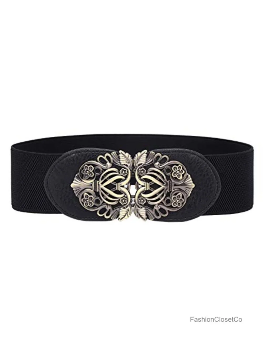 Vintage Elastic Wide Waist Belt Interlocking Metal Buckle Dresses Coats